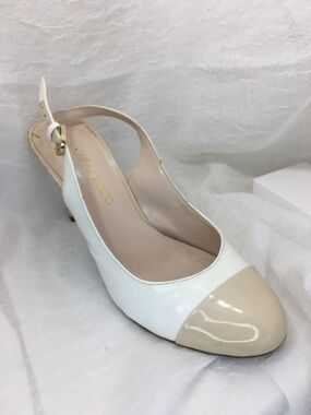 Franco Sarto TWINKLE Two-Tone White&Beige Patent Slingback Spectator Heels -8M-